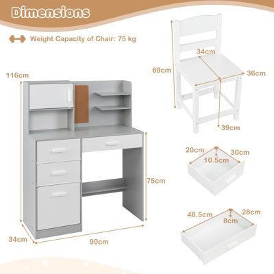 GAINOOM Kids Grey Desk and Chair Set Wooden Children Writing Table ...