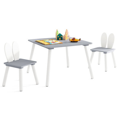 GAINOOM Kids Grey Table and Chairs Set Multi-purpose Children's ...