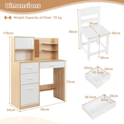 GAINOOM Kids Natural Desk and Chair Set Wooden Children Writing Table ...