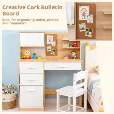 GAINOOM Kids Natural Desk and Chair Set Wooden Children Writing Table ...