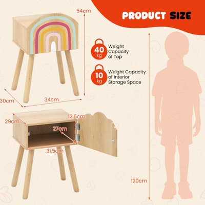 GAINOOM Kids Natural Nightstand Set of 2 Cute End Tables with Rainbow Patterns
