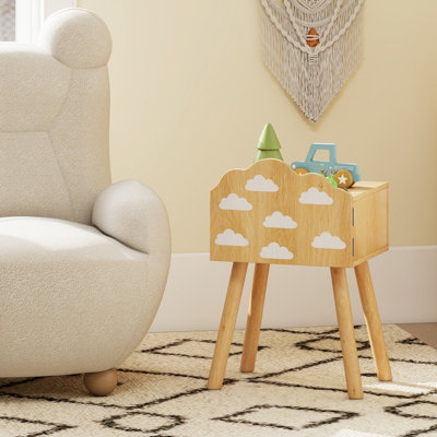 GAINOOM Kids Natural Nightstand Set of 2 Cute End Tables with Rainbow Patterns