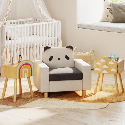 GAINOOM Kids Natural Nightstand Set of 2 Cute End Tables with Rainbow Patterns