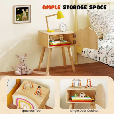 GAINOOM Kids Natural Nightstand Set of 2 Cute End Tables with Rainbow Patterns