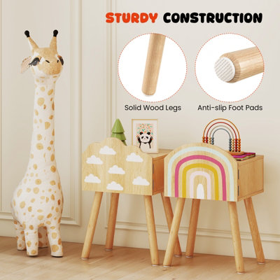 GAINOOM Kids Natural Nightstand Set of 2 Cute End Tables with Rainbow Patterns