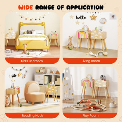 GAINOOM Kids Natural Nightstand Set of 2 Cute End Tables with Rainbow Patterns