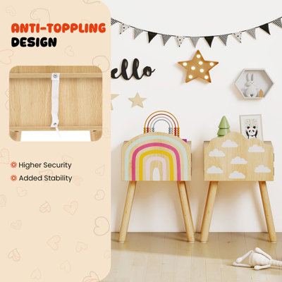 GAINOOM Kids Natural Nightstand Set of 2 Cute End Tables with Rainbow Patterns