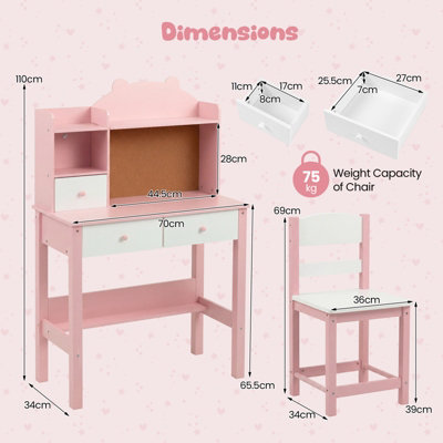 GAINOOM Kids Pink Desk and Chair Set Wooden Children Study Table ...