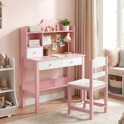 GAINOOM Kids Pink Desk and Chair Set Wooden Children Study Table ...