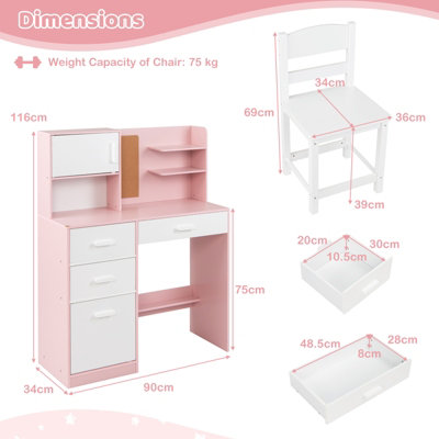 GAINOOM Kids Pink Desk and Chair Set Wooden Children Writing Table ...
