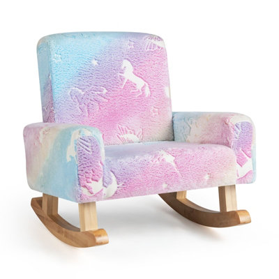 GAINOOM Kids Purple Rocking Chair Upholstered Flannel Children Rocker