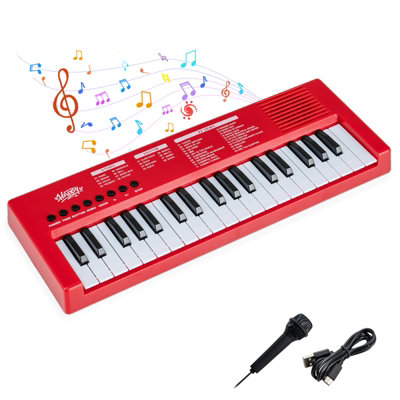 GAINOOM Kids Red Piano Keyboard 37 Keys Portable Electric Piano ...