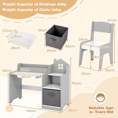 GAINOOM Kids Study Desk and Chair Set Children Study Table w/ Open ...