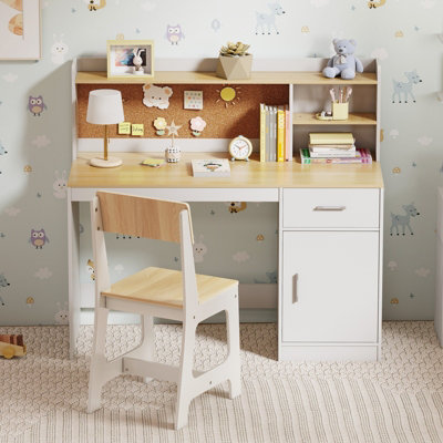 GAINOOM Kids Study Desk and Chair Set Wooden Children Writing Table-Natural