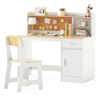 GAINOOM Kids Study Desk and Chair Set Wooden Children Writing Table-White
