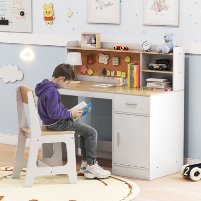 GAINOOM Kids Study Desk and Chair Set Wooden Children Writing Table-White