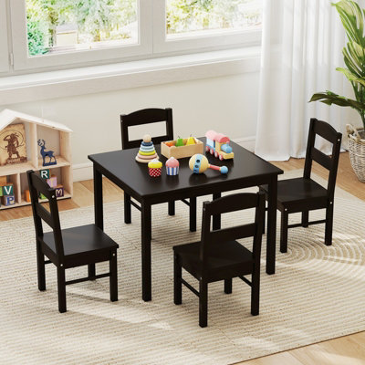 GAINOOM Kids Table & 4 Chairs Set Coffee Wooden Activity