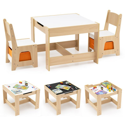 GAINOOM Kids Table and Chairs Set Wooden Activity Table Toddler Desk ...