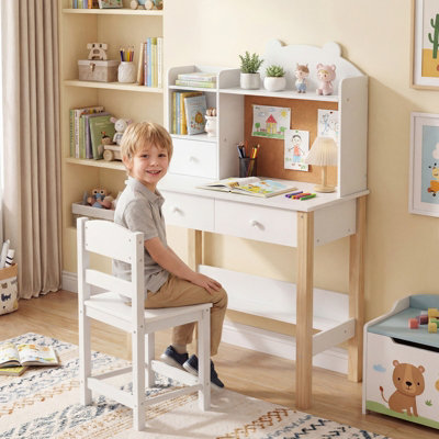 GAINOOM Kids White Desk and Chair Set Wooden Children Study Table ...