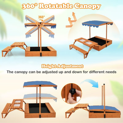 GAINOOM Kids Wooden Natural Sand Box Outdoor Sand Pit w/ Lid Cover