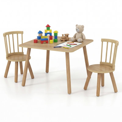 GAINOOM Kids Wooden Table and Chairs Set Natural 3-Piece Toddler ...