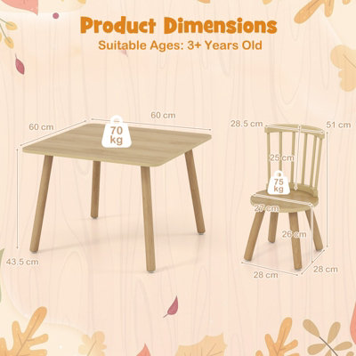 GAINOOM Kids Wooden Table and Chairs Set Natural 3-Piece Toddler ...
