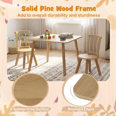 GAINOOM Kids Wooden Table and Chairs Set Natural 3-Piece Toddler ...
