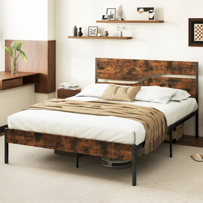 GAINOOM King Metal Bed Frame Home Industrial Platform Bed w/ Under-bed ...