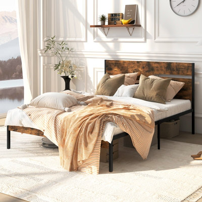 GAINOOM King Metal Bed Frame Home Industrial Platform Bed w/ Under-bed ...