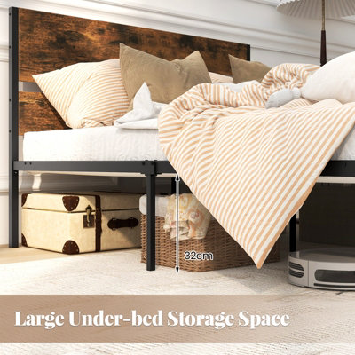 GAINOOM King Metal Bed Frame Home Industrial Platform Bed w/ Under-bed ...