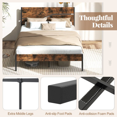 GAINOOM King Metal Bed Frame Home Industrial Platform Bed w/ Under-bed ...