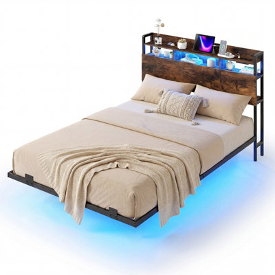 GAINOOM King Size Floating Bed Frame Industrial Metal Platform Bed ...