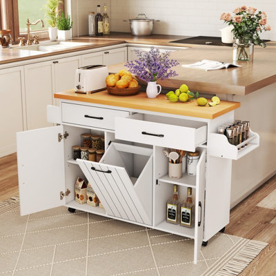 GAINOOM Kitchen Island Mobile Kitchen Cart w/Trash Bag Storage