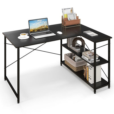 GAINOOM L-shaped Black Computer Desk Reversible Corner Desk w ...
