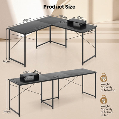 GAINOOM L-Shaped Black Computer Desk Reversible Corner Study Writing Desk