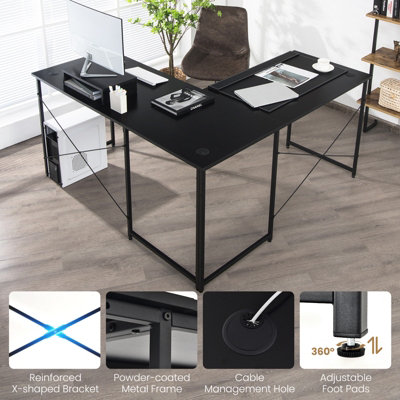 GAINOOM L-Shaped Black Computer Desk Reversible Corner Study Writing Desk