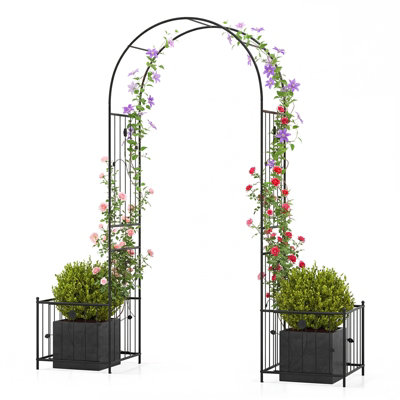 GAINOOM Metal Garden Arbor with Planter Boxes Arch Trellis with Ground ...