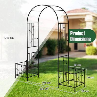 GAINOOM Metal Garden Arbor with Planter Boxes No Dig Arch Trellis for ...