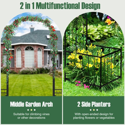 GAINOOM Metal Garden Arbor with Planter Boxes No Dig Arch Trellis for ...