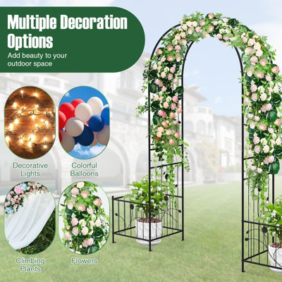 GAINOOM Metal Garden Arbor with Planter Boxes No Dig Arch Trellis for ...