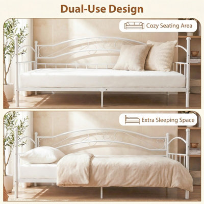 GAINOOM Metal White Daybed Frame Single Size Sofa Bed Platform Bed ...