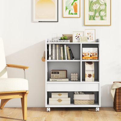 GAINOOM Mobile Storage Cabinet White Floor Storage Organizer w/ Drawer