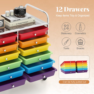 GAINOOM Multi-color Storage Cart Multi-Purpose Utility Cart with Drawer