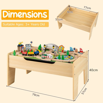 GAINOOM Natural Wooden Train Table 78 Pieces Kids Activity Railway Playset