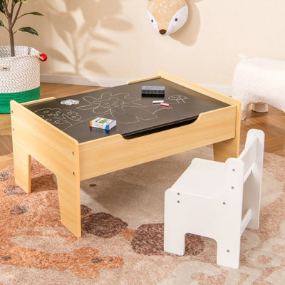 GAINOOM Natural Wooden Train Table 78 Pieces Kids Activity Railway Playset