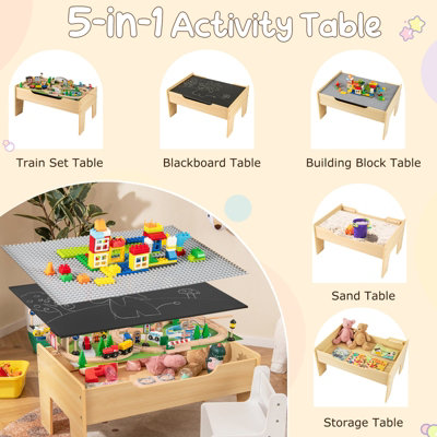 GAINOOM Natural Wooden Train Table 78 Pieces Kids Activity Railway Playset