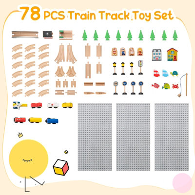 GAINOOM Natural Wooden Train Table 78 Pieces Kids Activity Railway Playset