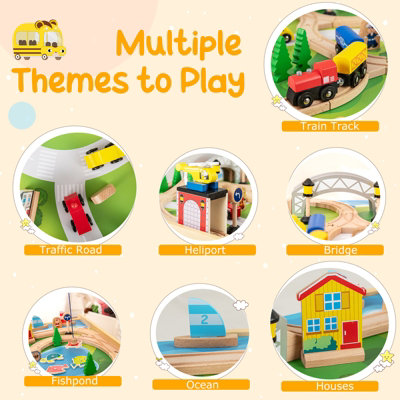 GAINOOM Natural Wooden Train Table 78 Pieces Kids Activity Railway Playset