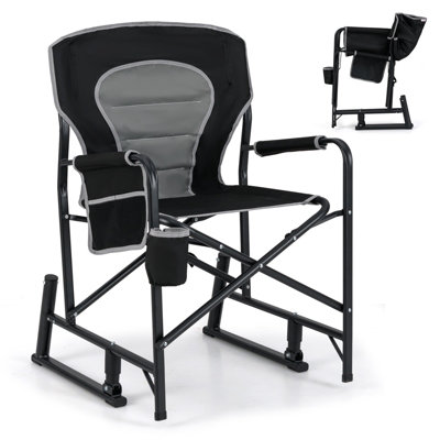 GAINOOM Outdoor Black Rocker Camping Chair Portable Foldable Rocking Chair