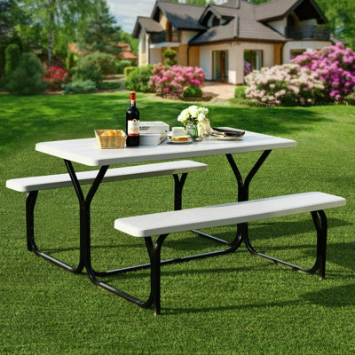 GAINOOM Outdoor Picnic Table and Bench Set Heavy-Duty Garden Furniture ...